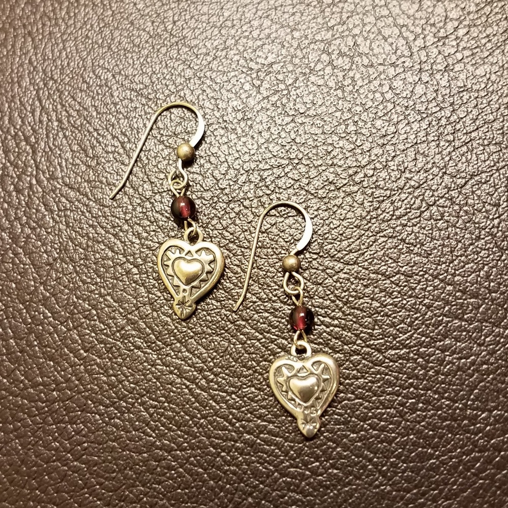 Silpada Garnet and Sterling Heart Earrings